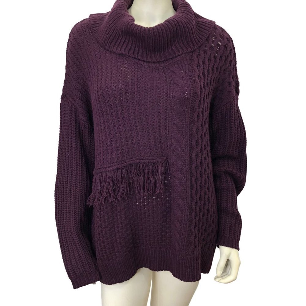 CALVIN KLEIN $89‎ FRINGE DETAIL COWL NECK SWEATER L NWT
